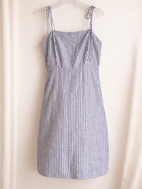 Old Navy Blue and White Striped Tie-Shoulder Mini Dress -Smocked Size: Large